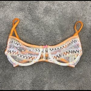 For Love and Lemons Skivvies Embroidered Mesh Bra Size XS
